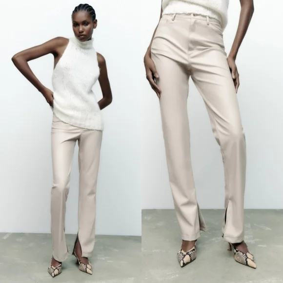 Zara | Pants & Jumpsuits | Nwt Zara Faux Leather Flaredslit